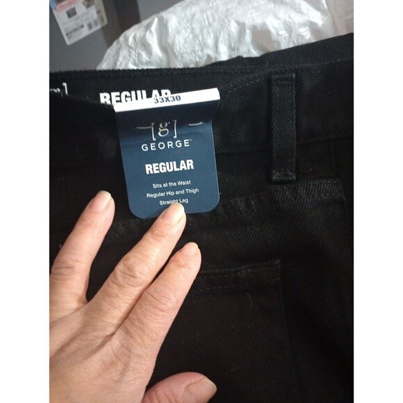 George Big Mens Regular Jeans Black Straight Leg Size 33x30 - Picture 7 of 11